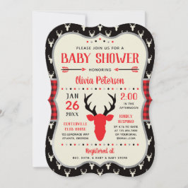 Woodland Baby Dusche Einladung, rot, schwarz, Kari Einladung