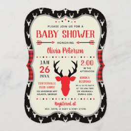 Woodland Baby Dusche Einladung, rot, schwarz, Kari Einladung