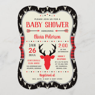 Woodland Baby Dusche Einladung, rot, schwarz, Kari Einladung