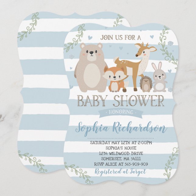 Woodland Baby Dusche Einladung Whimsical Dusche (Vorne/Hinten)