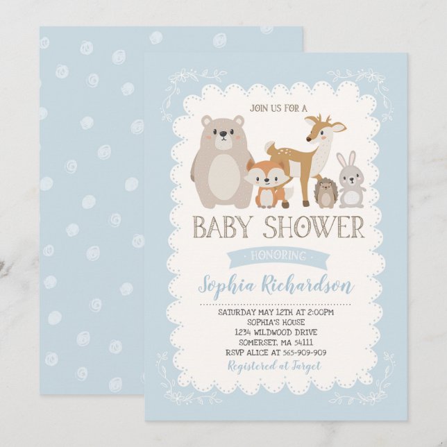 Woodland Baby Dusche Einladung Whimsical Dusche (Vorne/Hinten)