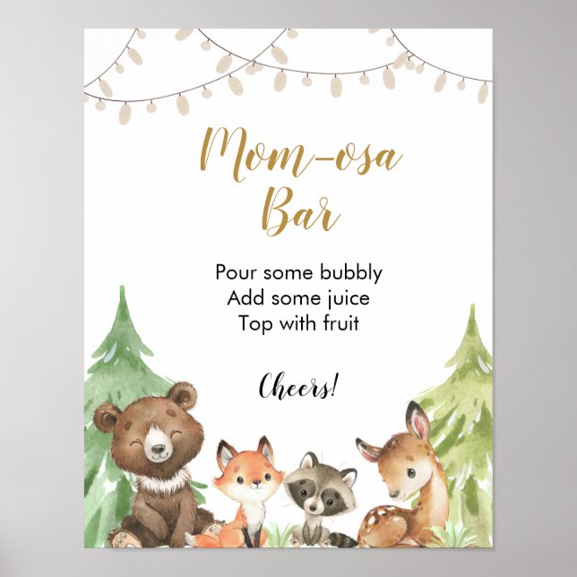 Woodland Baby Dusche Momosa Bar Poster (Vorne)