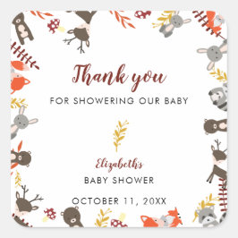 Woodland Baby Dusche Niedlich Forest Danke Fall Quadratischer Aufkleber