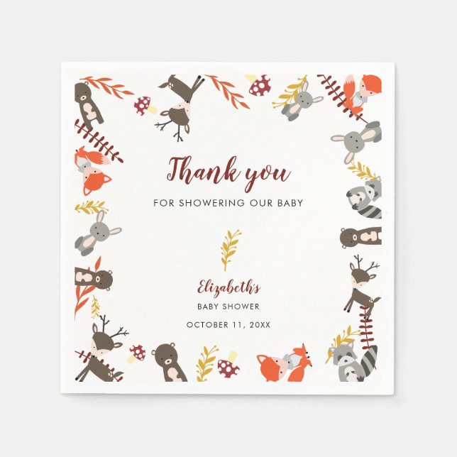 Woodland Baby Dusche Niedlich Forest Danke Fall Serviette (Vorderseite)