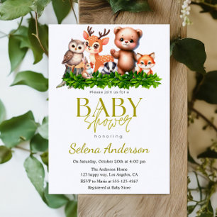 Woodland Baby Dusche - Niedliche Waldtiere Einladung