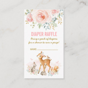 Woodland Baby Dusche Rosa Blütenblatt Raffel Begleitkarte