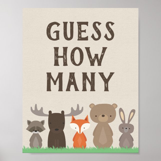 Woodland Baby Dusche schätzt wie viele Spielzeiche Poster (Vorne)