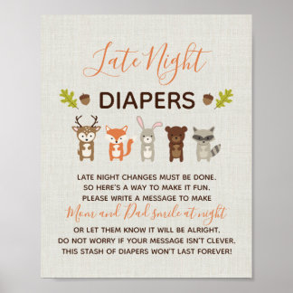 Woodland Baby Dusche Spätnächtliche Windeln signie Poster