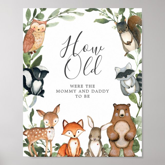 Woodland Baby Dusche wie alt waren sie zu spielen Poster (Vorne)