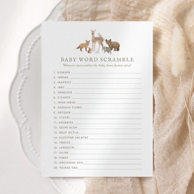 Woodland Baby Dusche Word Scramble Einladung (Von Creator hochgeladen)