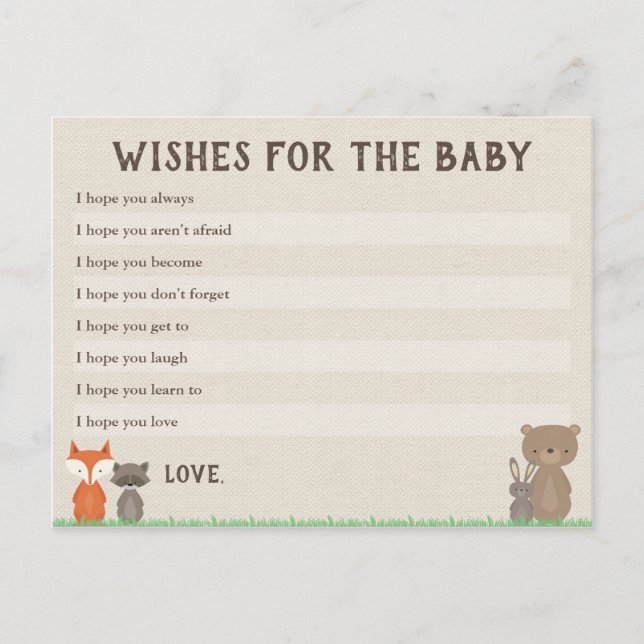 Woodland Baby Dusche Wünsche für Babykarten Postkarte (Vorderseite)