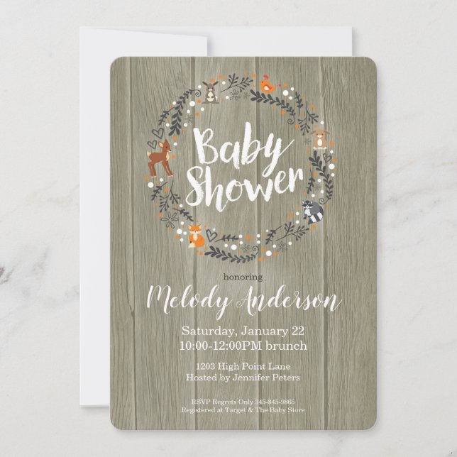 Woodland Baby | Einladung der Babydusche (Vorderseite)