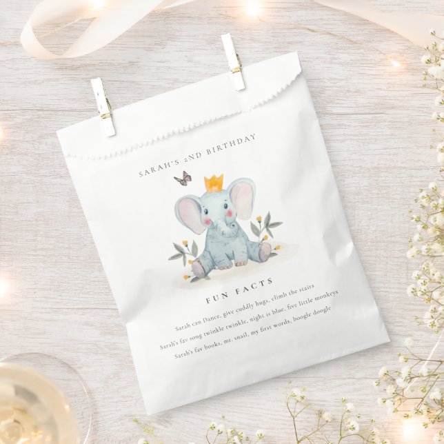 Woodland Baby Elephant Foliage Fun Fakten Geburtst Geschenktütchen (Ausgeschnitten)