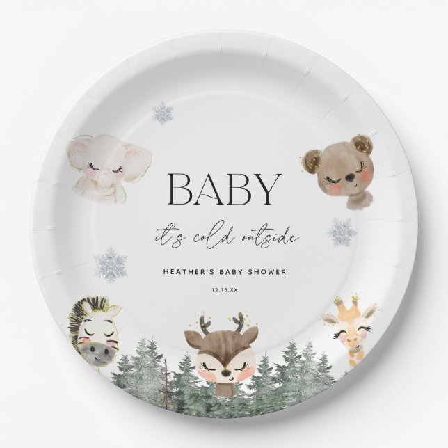 Woodland Baby Es ist kalte Außendusche Pappteller (Vorderseite)