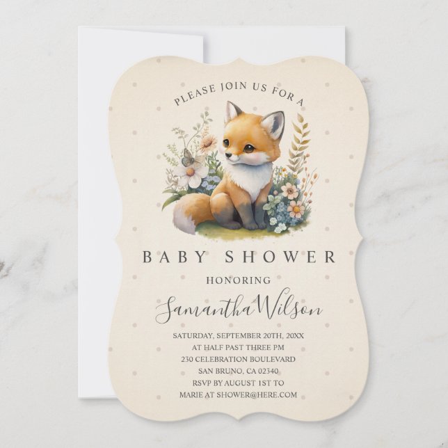 Woodland Baby Fox Spring Baby Dusche Einladung (Vorderseite)