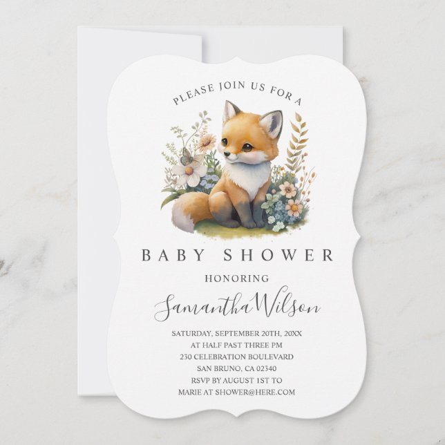 Woodland Baby Fox Spring Baby Dusche Einladung (Vorderseite)