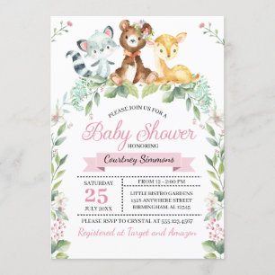 Woodland Baby Girl Babydusche Einladung
