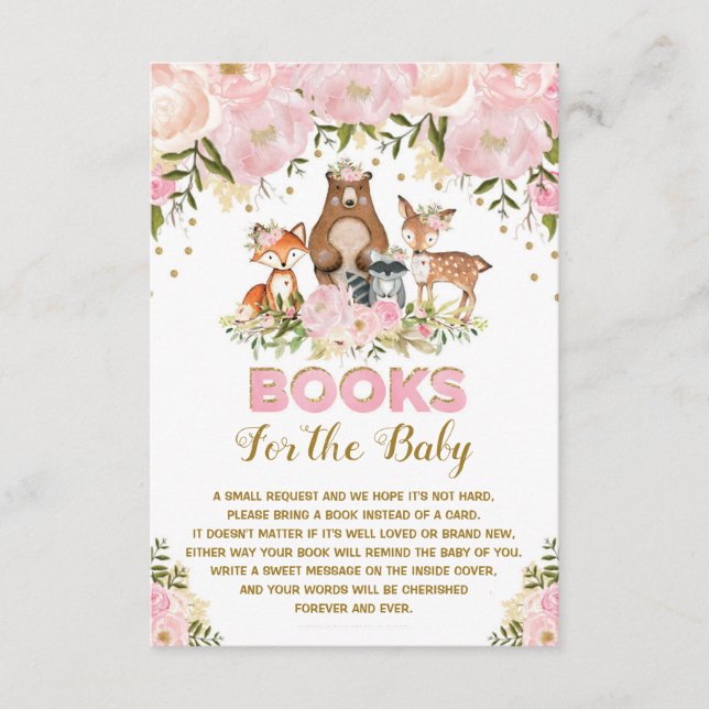 Woodland Baby Girl Blush Gold Floral Buchen Begleitkarte (Vorderseite)