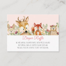 Woodland Baby Girl Deer Fox Bunny Diaper Raffle Begleitkarte