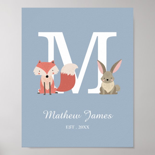 Woodland Baby Initial Monogram Kinderzimmer Poster (Vorne)