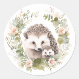 Woodland Baby mit Niedlichem Igel Runder Aufkleber