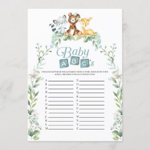 Woodland Baby Shower Baby ABC's Game Einladung