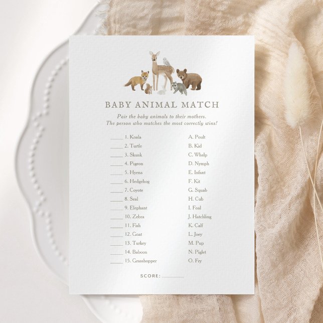 Woodland Baby Shower Baby Animal Match Game Einladung (Von Creator hochgeladen)