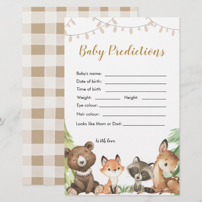 Woodland Baby Shower Baby Vorhersagen (Vorne/Hinten)