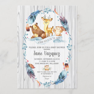 Woodland Baby Shower Boy Boho Forest Animals Einladung