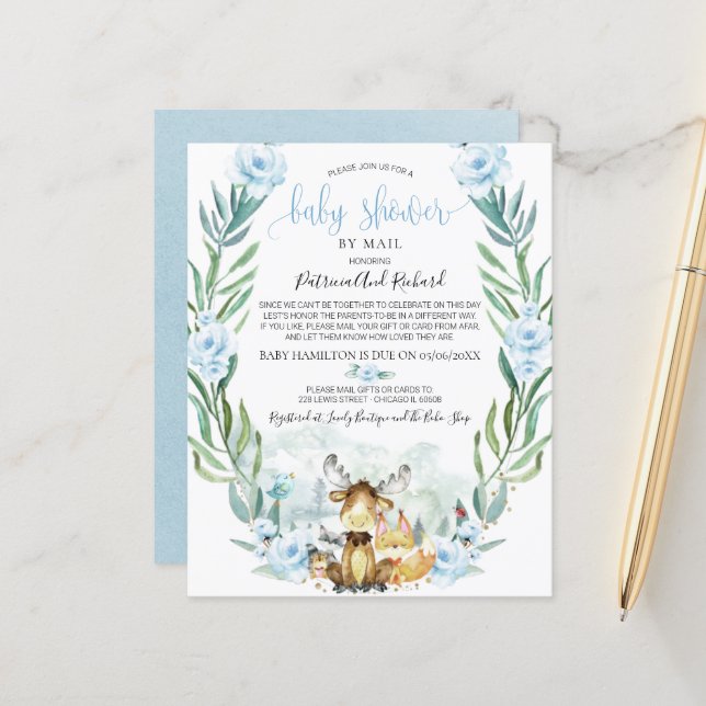 Woodland Baby Shower by Mail Einladung (Vorderseite/Rückseite Beispiel)