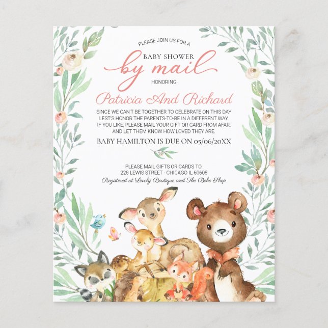 Woodland Baby Shower by Mail Einladung (Vorderseite)