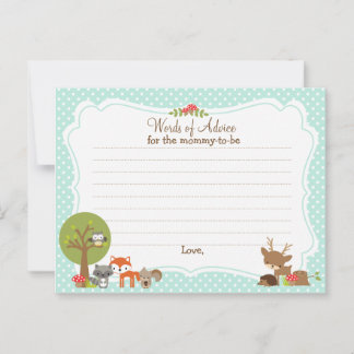 Woodland Baby shower Carte de conseil pour la mère