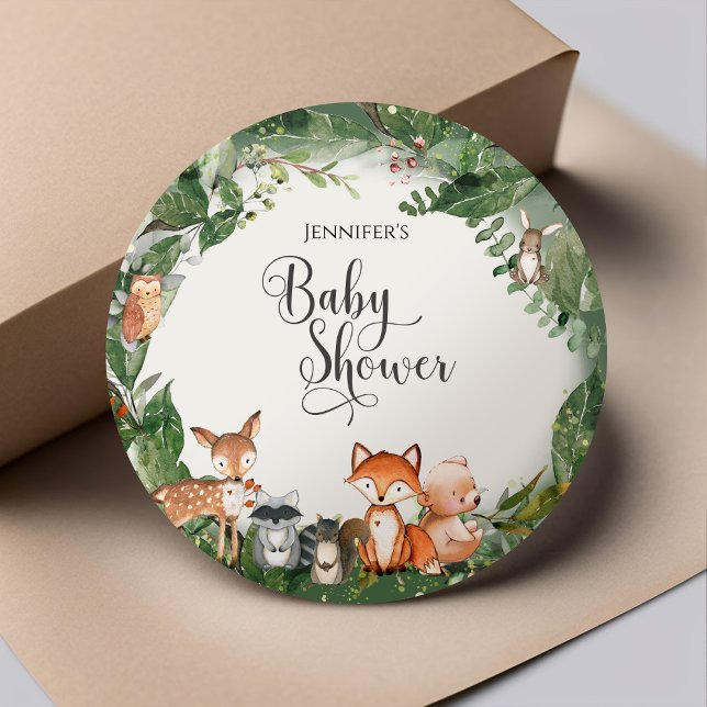Woodland Baby Shower Classic Round Sticker (Von Creator hochgeladen)