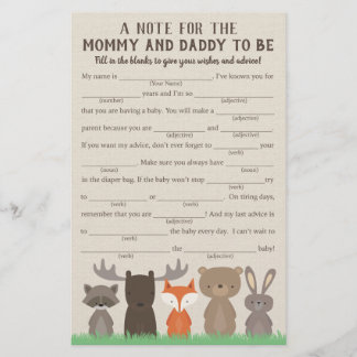 Woodland Baby shower Conseils Cartes de jeu