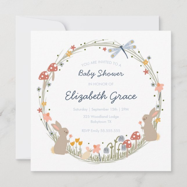 Woodland Baby Shower Einladung (Vorderseite)