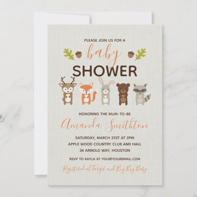 Woodland Baby Shower Einladung (Vorderseite)