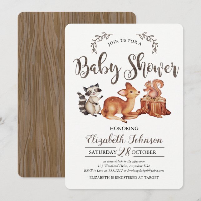 Woodland Baby Shower Einladung (Vorne/Hinten)