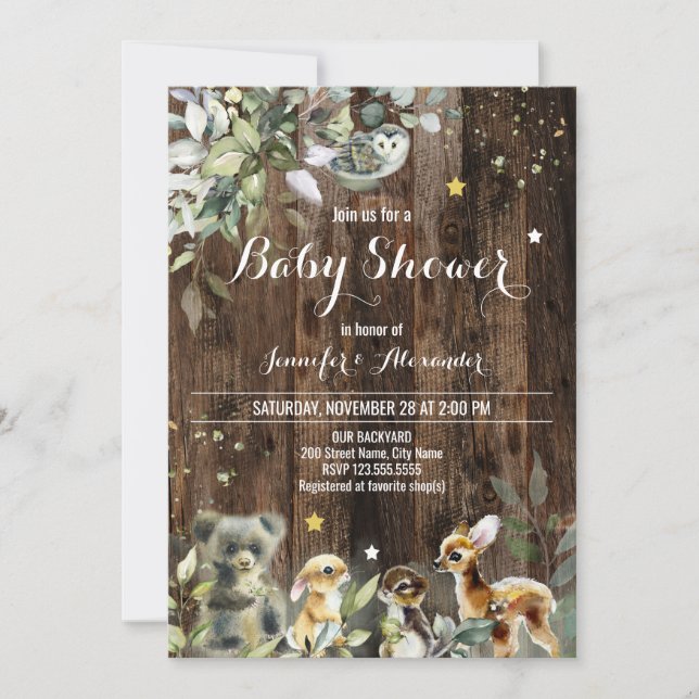 Woodland Baby Shower Einladung (Vorderseite)