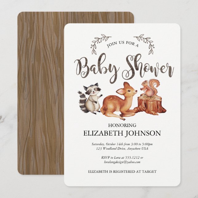 Woodland Baby Shower Einladung (Vorne/Hinten)