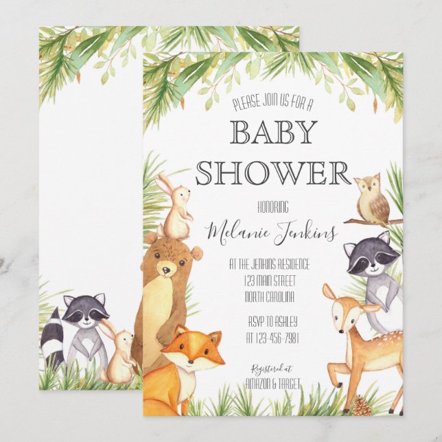 Woodland Baby Shower Einladung (Vorne/Hinten)