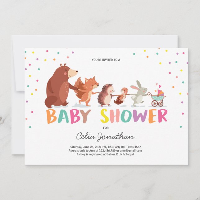 Woodland Baby Shower Einladung Forest Animals (Vorderseite)