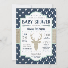 Woodland Baby Shower Einladung, Marine, Burlap Einladung