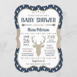 Woodland Baby Shower Einladung, Marine, Burlap Einladung