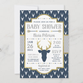 Woodland Baby Shower Einladung, Marine, Grau, Gold Einladung