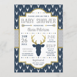 Woodland Baby Shower Einladung, Marine, Grau, Gold Einladung