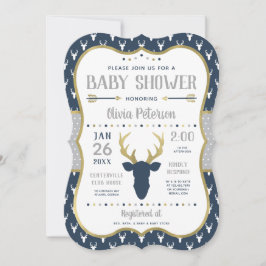 Woodland Baby Shower Einladung, Marine, Grau, Gold Einladung