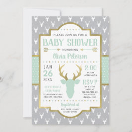 Woodland Baby Shower Einladung, Minze, Grau Einladung