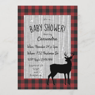 Woodland Baby Shower Einladung - Rot/Schwarz