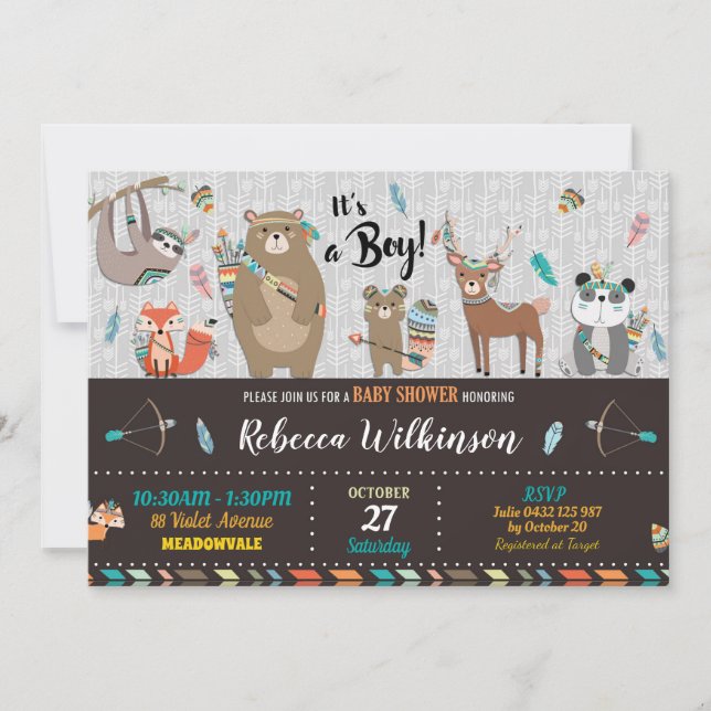 Woodland Baby Shower Einladungen Kinderdusche (Vorderseite)