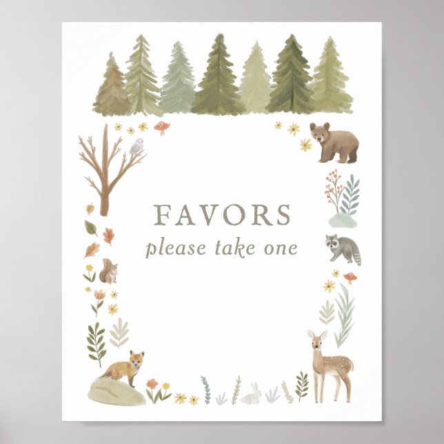 Woodland Baby Shower Favors Sign Poster (Vorne)